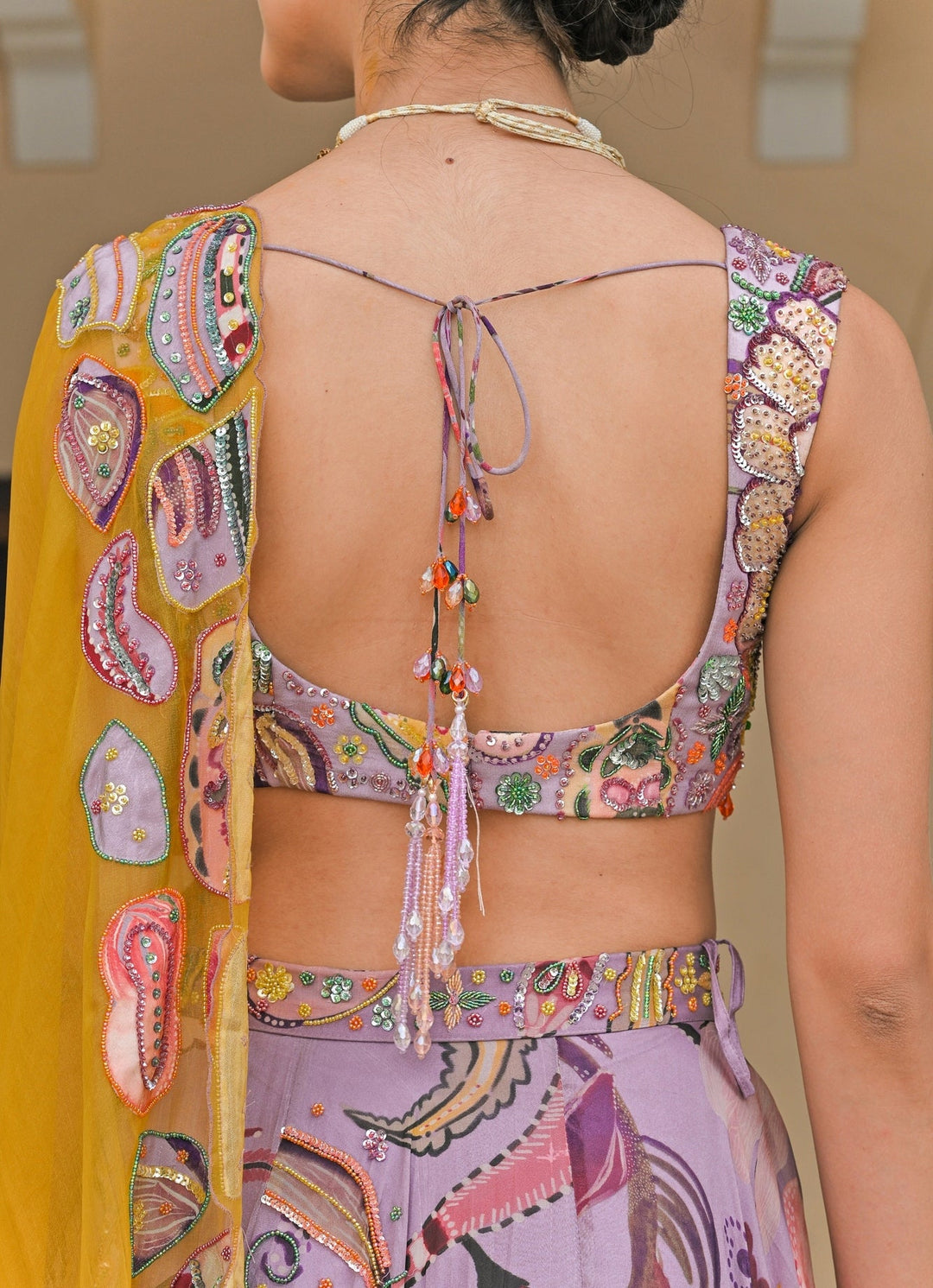 Juhi Bengani Lilac And Yellow Printed Organza Lehenga SetFabilicious Fashion