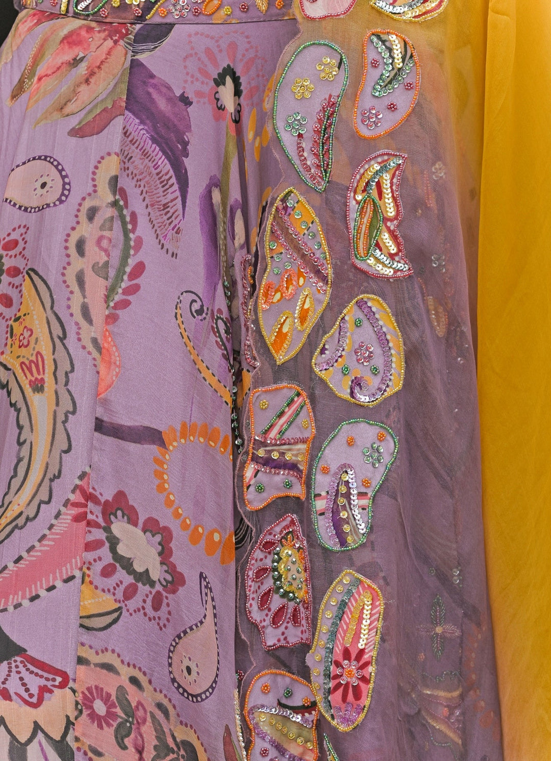 Juhi Bengani Lilac And Yellow Printed Organza Lehenga SetFabilicious Fashion