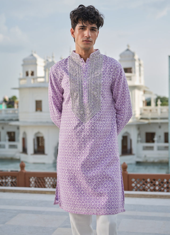 Darzi House Lilac Cotton Jacquard Zari Kurta SetFabilicious Fashion