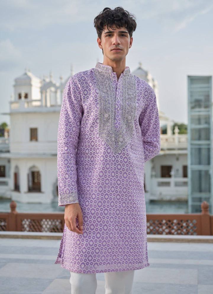 Darzi House Lilac Cotton Jacquard Zari Kurta SetFabilicious Fashion