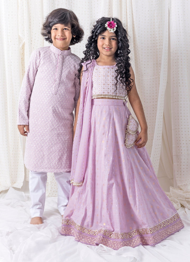 Lilac Cotton Kurta Set Chotibuti - Fabilicious Fashion