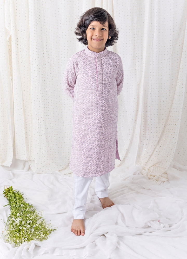 Lilac Cotton Kurta Set Chotibuti - Fabilicious Fashion
