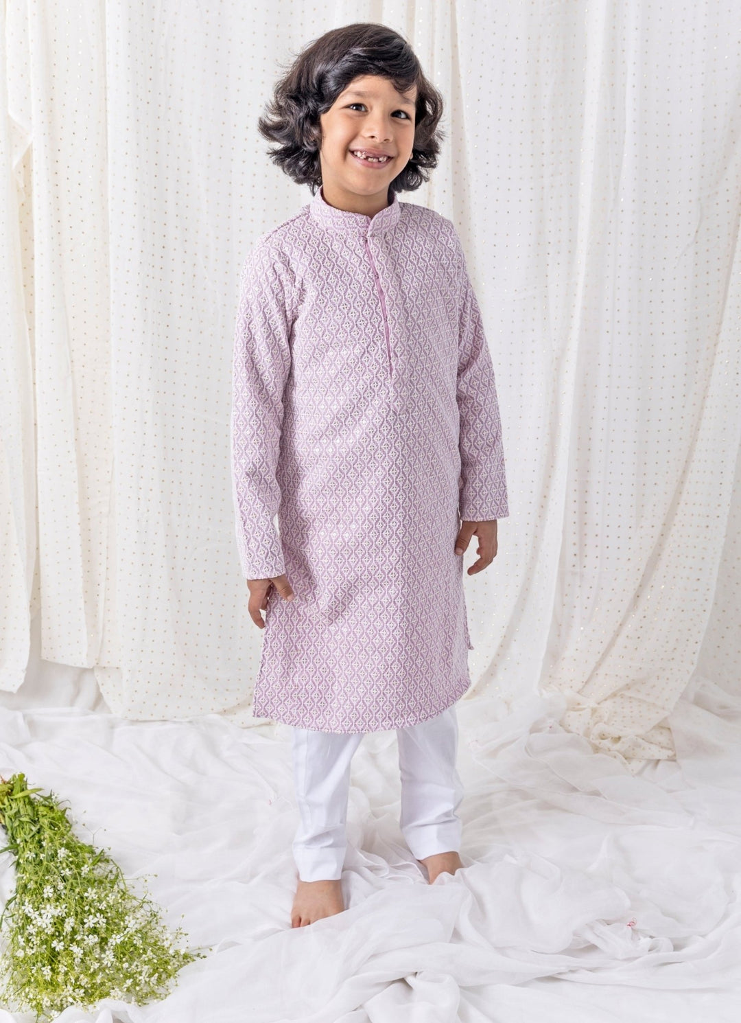 Lilac Cotton Kurta Set Chotibuti - Fabilicious Fashion