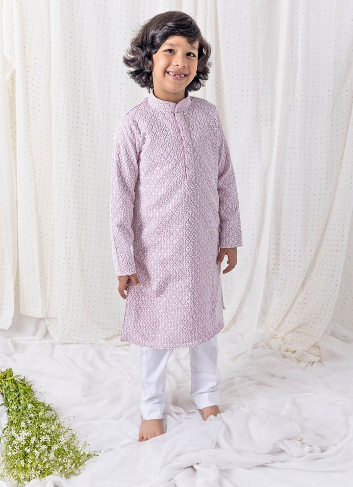 Lilac Cotton Kurta Set Chotibuti - Fabilicious Fashion