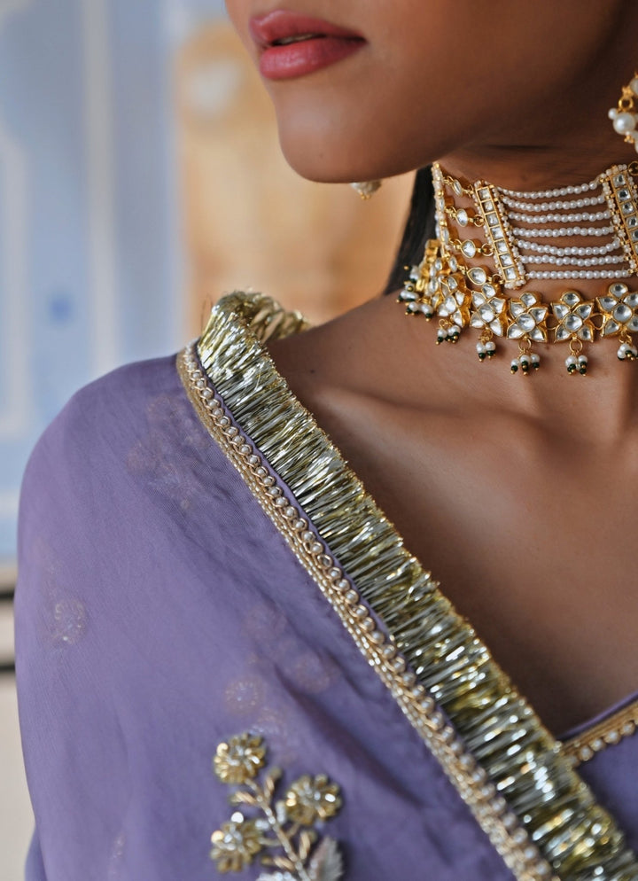 Lilac Crepe Embroidered Floor - Length Anarkali With Dupatta Ease - Fabilicious Fashion
