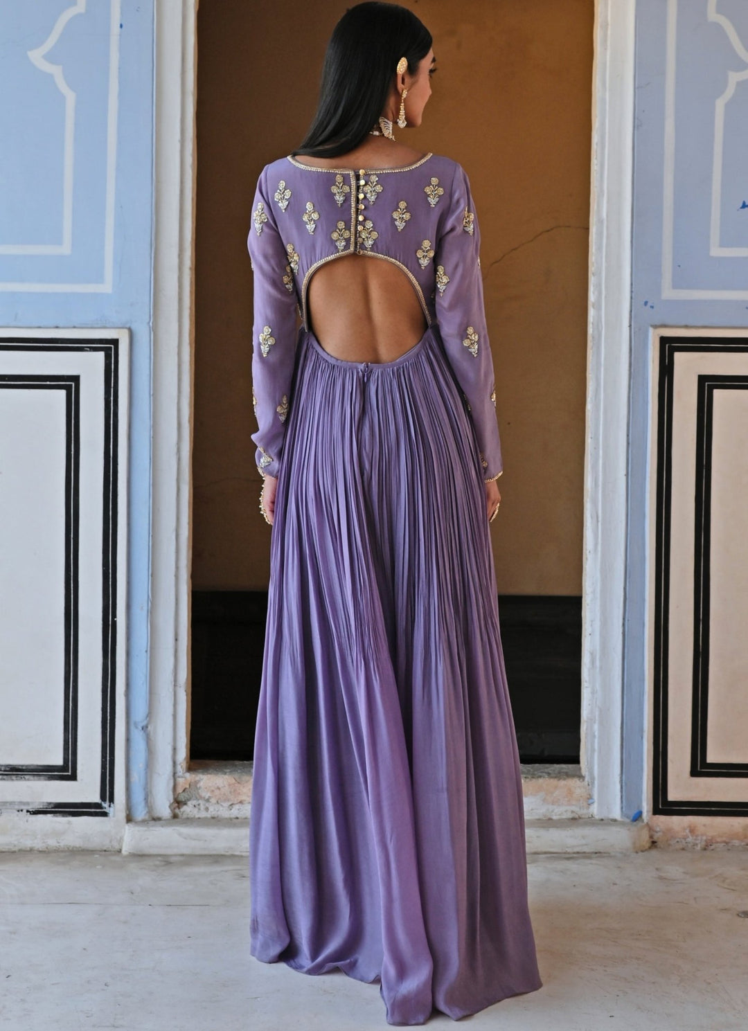 Lilac Crepe Embroidered Floor - Length Anarkali With Dupatta Ease - Fabilicious Fashion