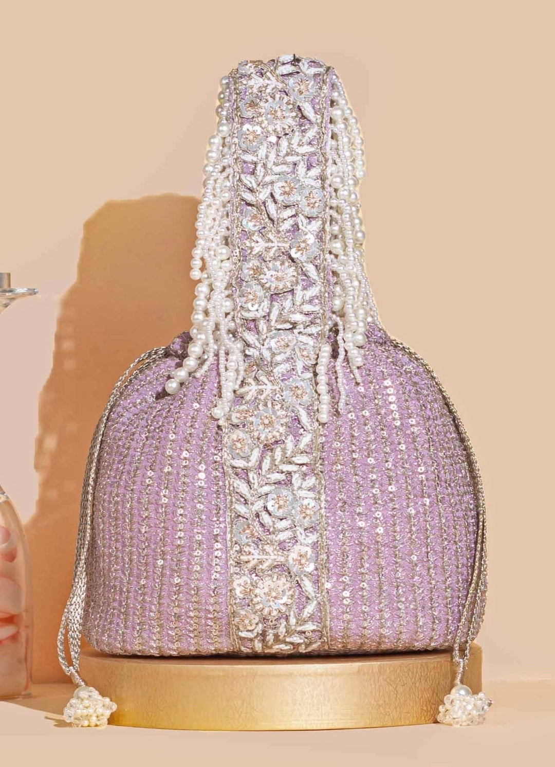 Lilac Embellished Bucket Bag AMYRA - Fabilicious Fashion