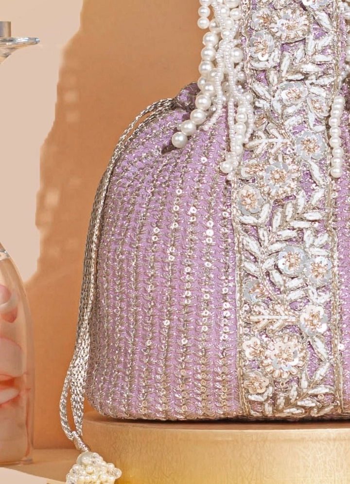 Lilac Embellished Bucket Bag AMYRA - Fabilicious Fashion