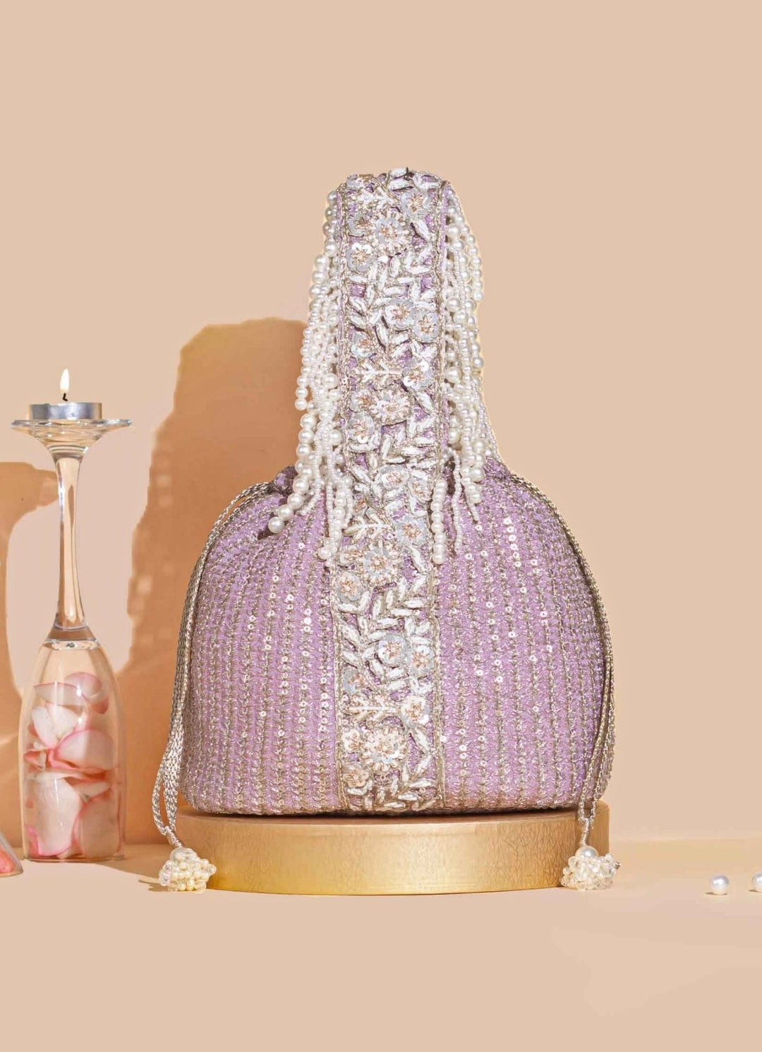 Lilac Embellished Bucket Bag AMYRA - Fabilicious Fashion