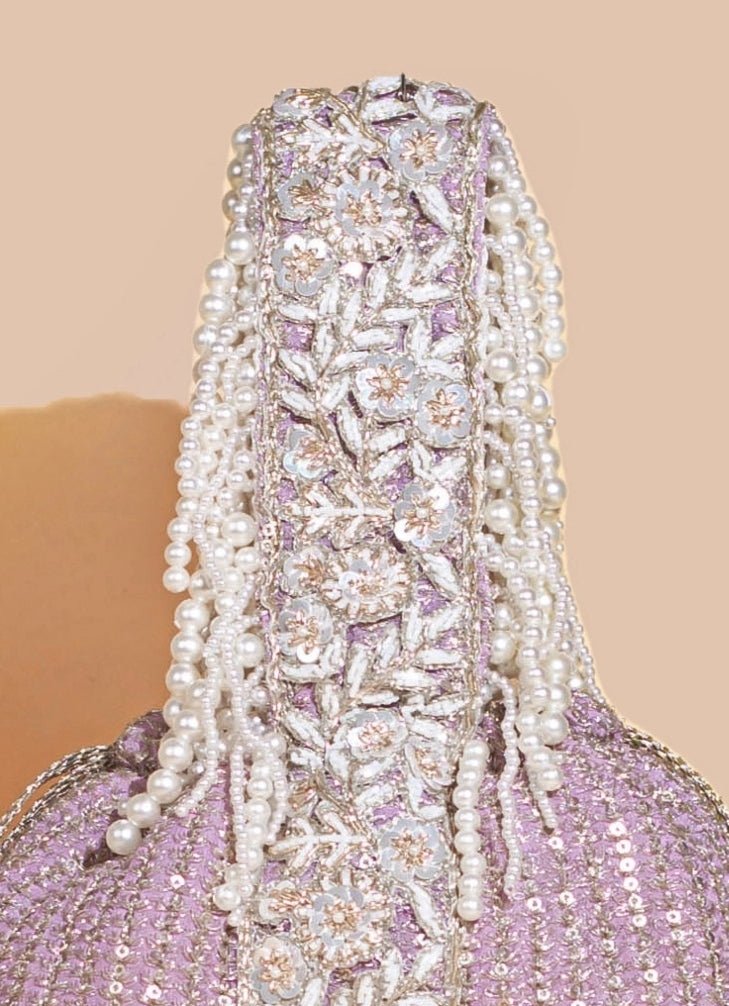 Lilac Embellished Bucket Bag AMYRA - Fabilicious Fashion