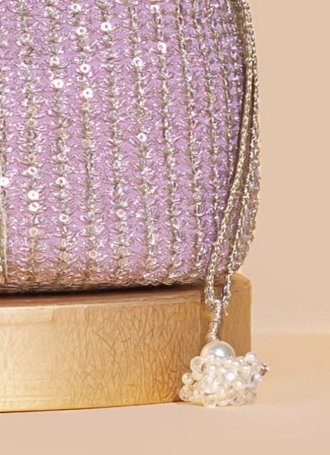 Lilac Embellished Bucket Bag AMYRA - Fabilicious Fashion