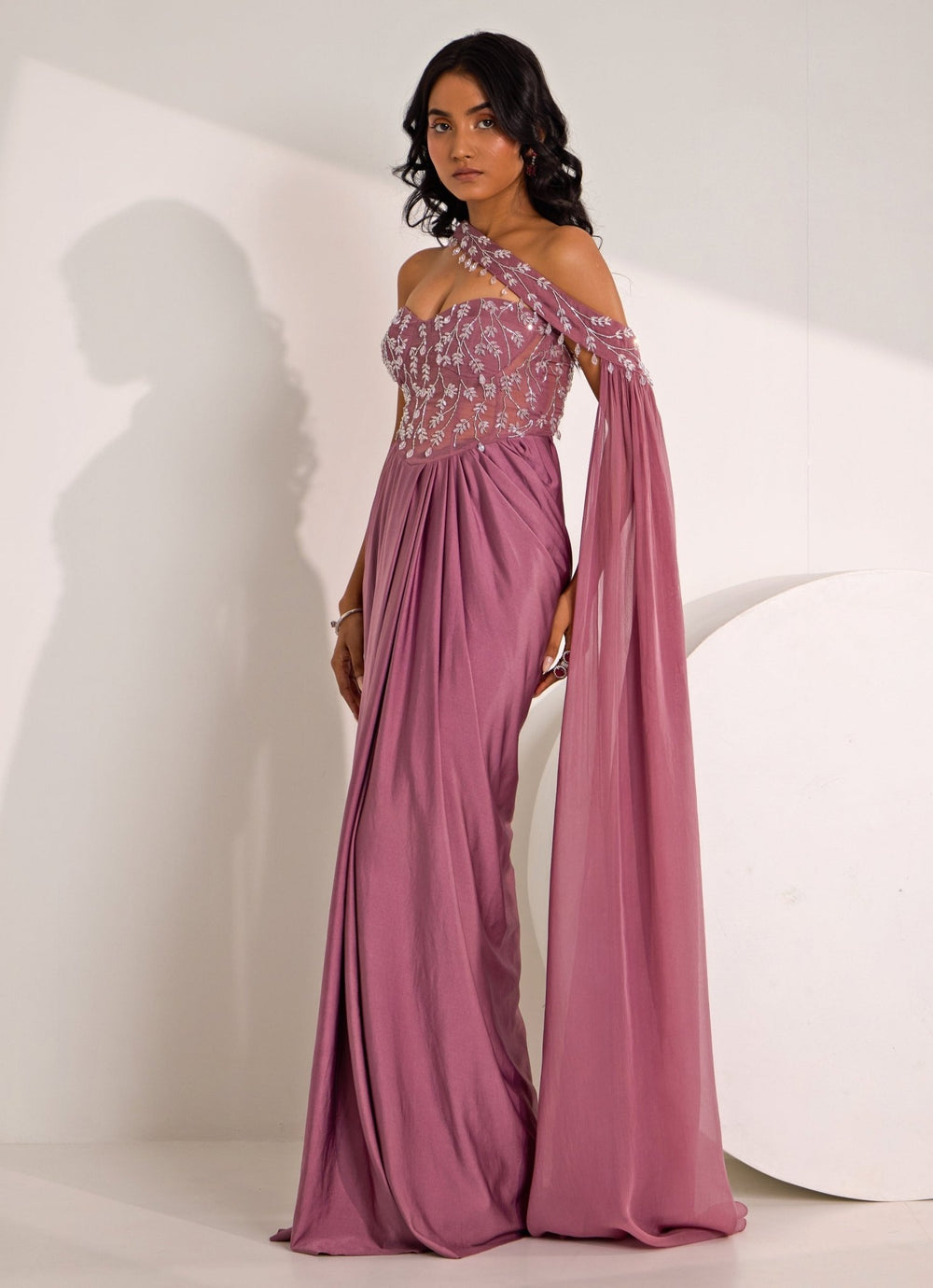 Lilac Embellished Corset Saree Gown Silky Bindra - Fabilicious Fashion