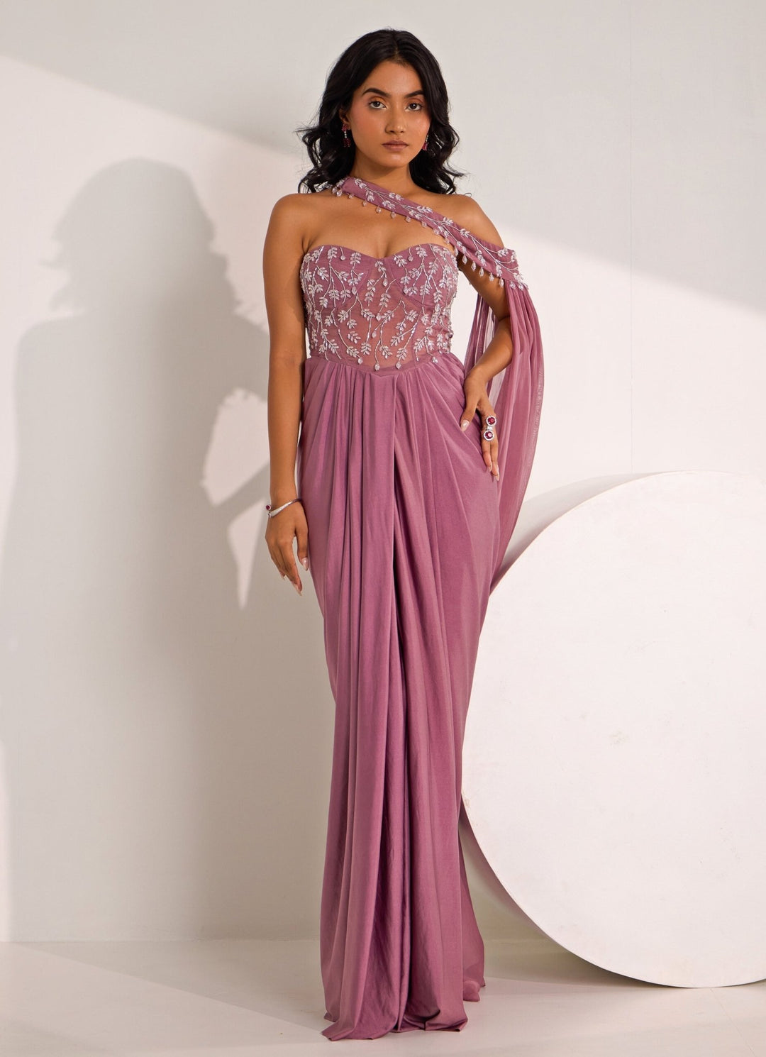 Lilac Embellished Corset Saree Gown Silky Bindra - Fabilicious Fashion