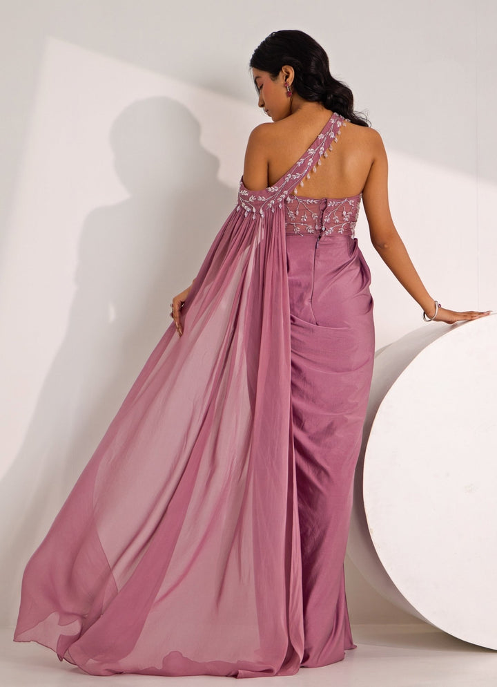 Lilac Embellished Corset Saree Gown Silky Bindra - Fabilicious Fashion