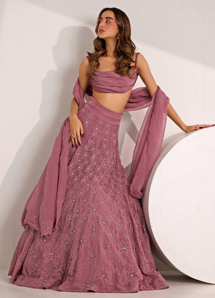 Lilac Embellished Kaal Lehenga With Cowl Blouse Silky Bindra - Fabilicious Fashion