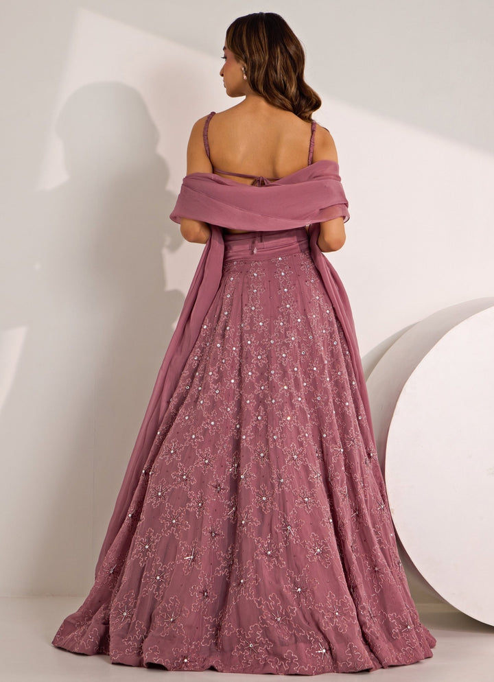 Lilac Embellished Kaal Lehenga With Cowl Blouse Silky Bindra - Fabilicious Fashion