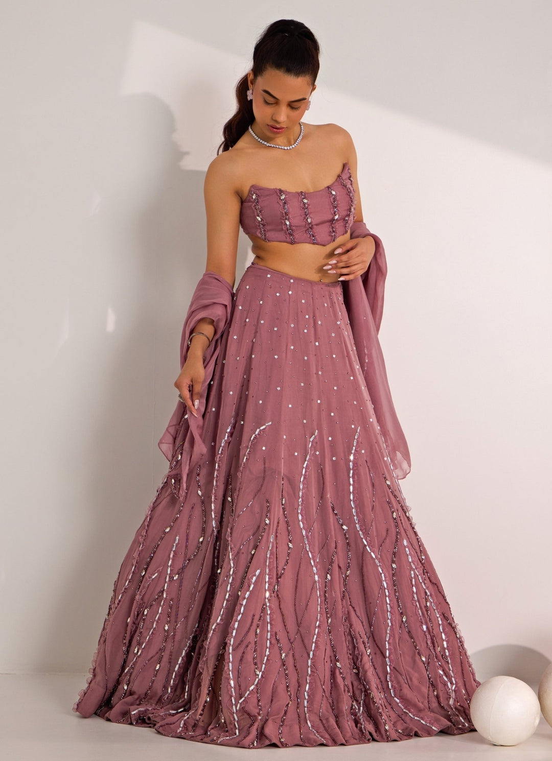 Lilac Embellished Lehenga With Corset Blouse Silky Bindra - Fabilicious Fashion