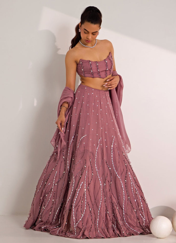 Lilac Embellished Lehenga With Corset Blouse Silky Bindra - Fabilicious Fashion