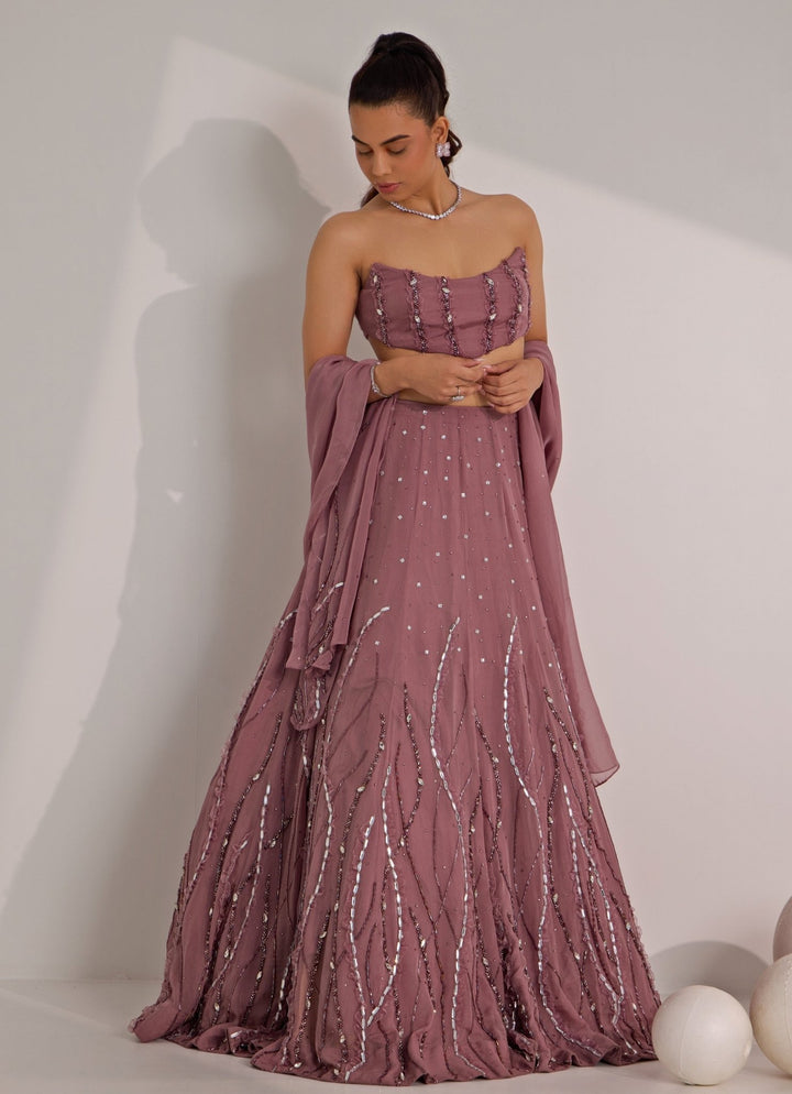 Lilac Embellished Lehenga With Corset Blouse Silky Bindra - Fabilicious Fashion