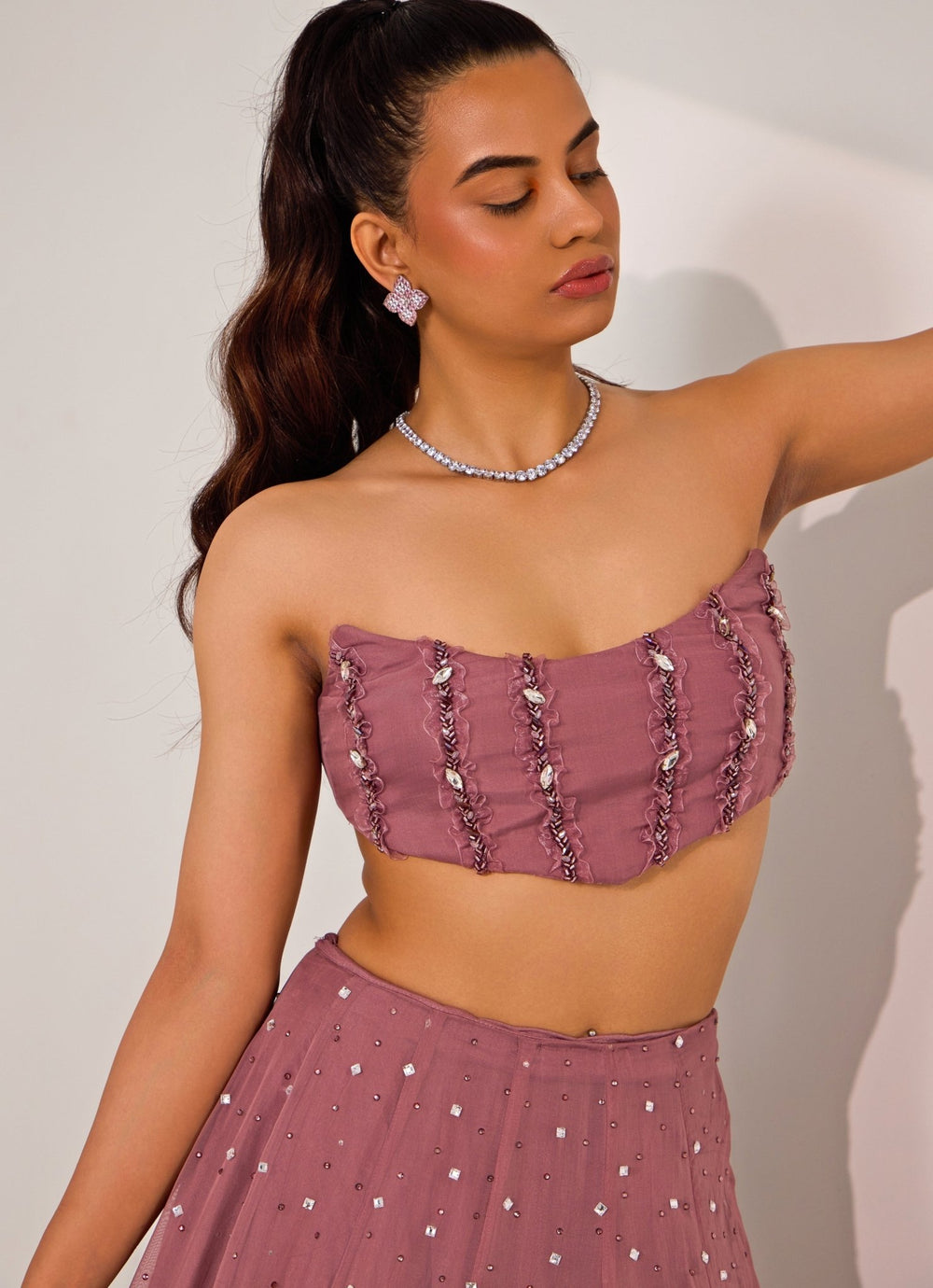 Lilac Embellished Lehenga With Corset Blouse Silky Bindra - Fabilicious Fashion