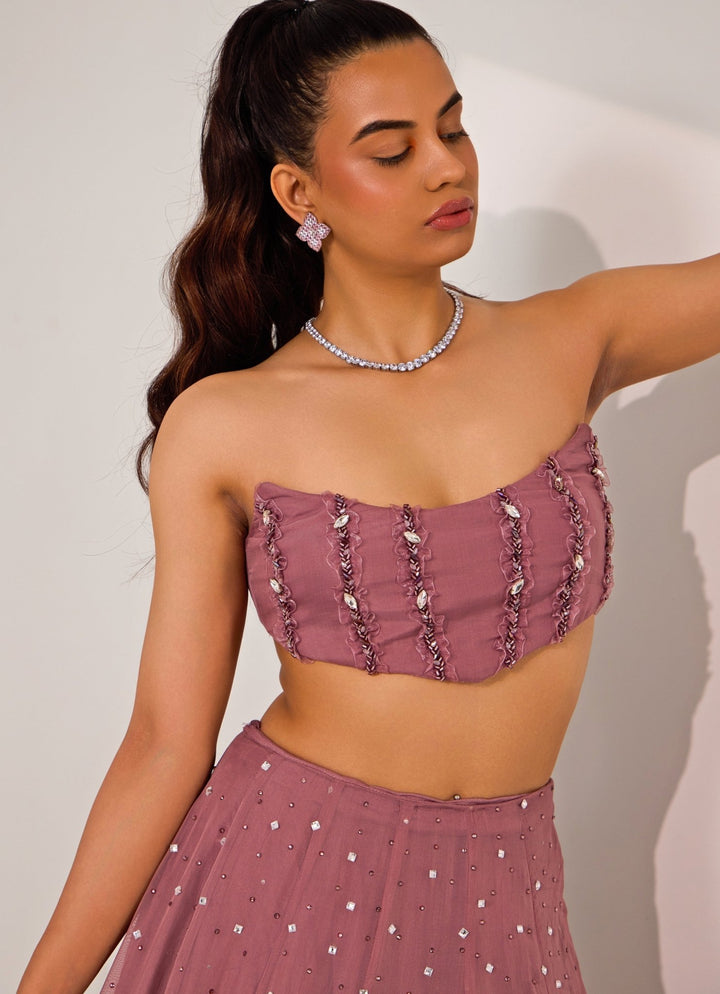Lilac Embellished Lehenga With Corset Blouse Silky Bindra - Fabilicious Fashion