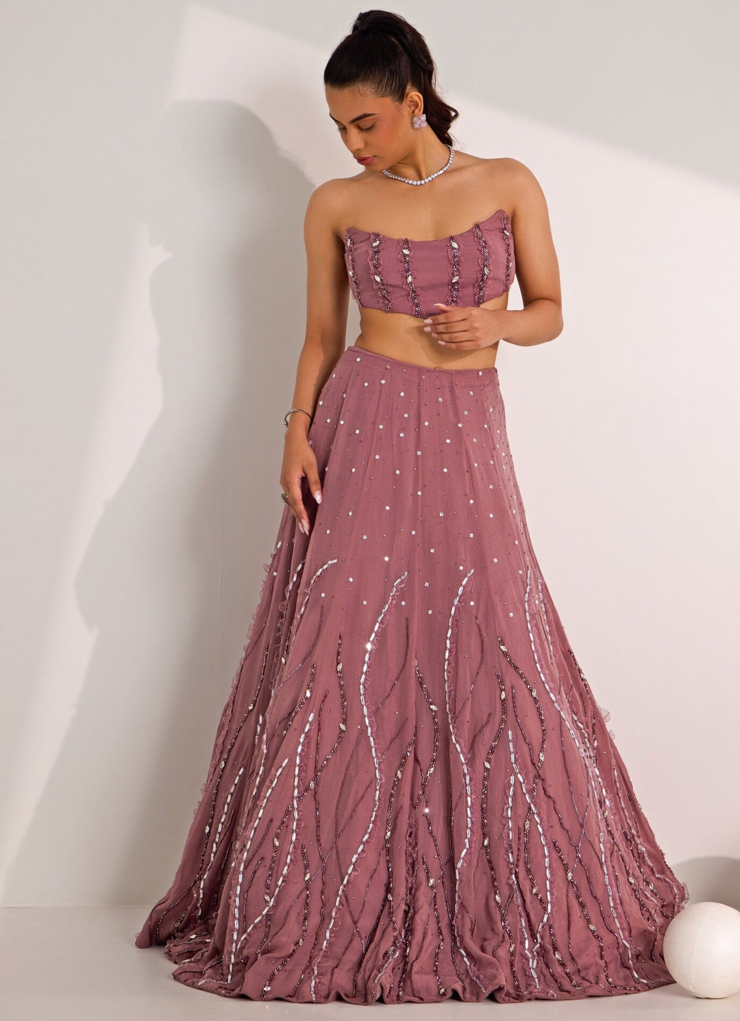Lilac Embellished Lehenga With Corset Blouse Silky Bindra - Fabilicious Fashion