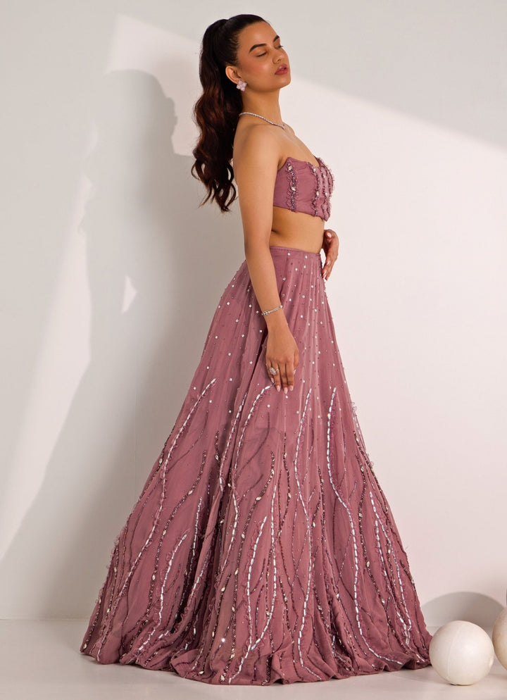 Lilac Embellished Lehenga With Corset Blouse Silky Bindra - Fabilicious Fashion