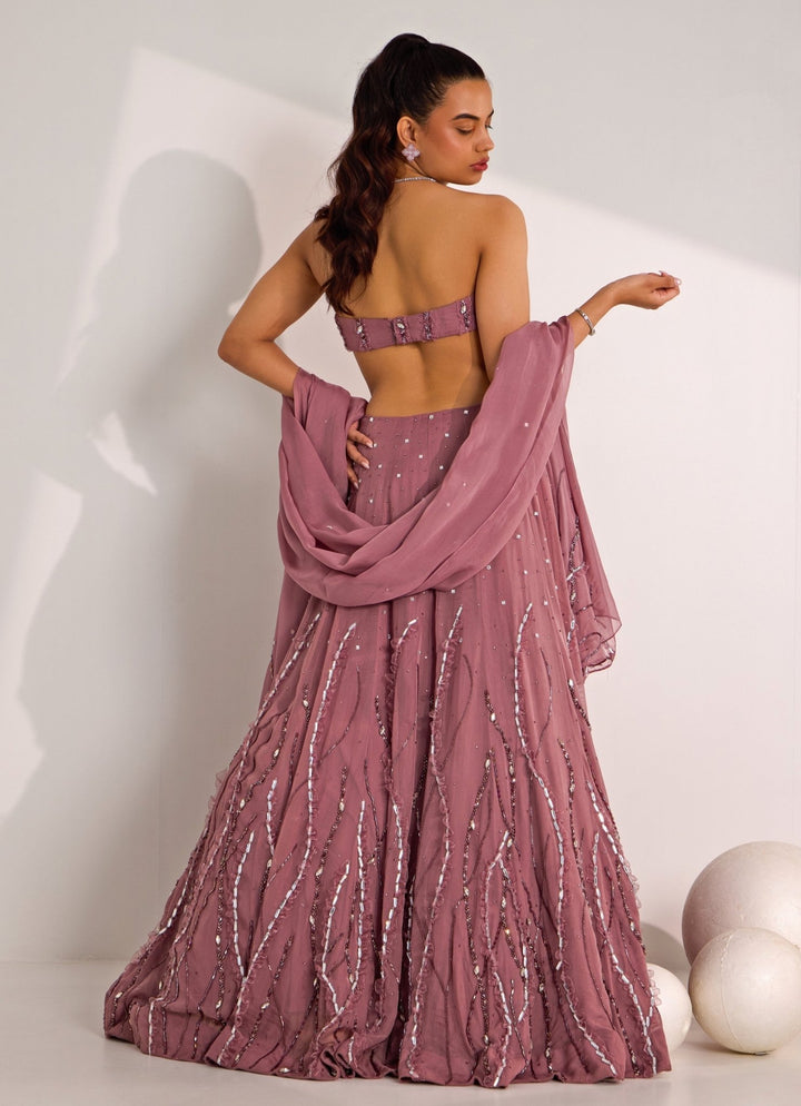 Lilac Embellished Lehenga With Corset Blouse Silky Bindra - Fabilicious Fashion