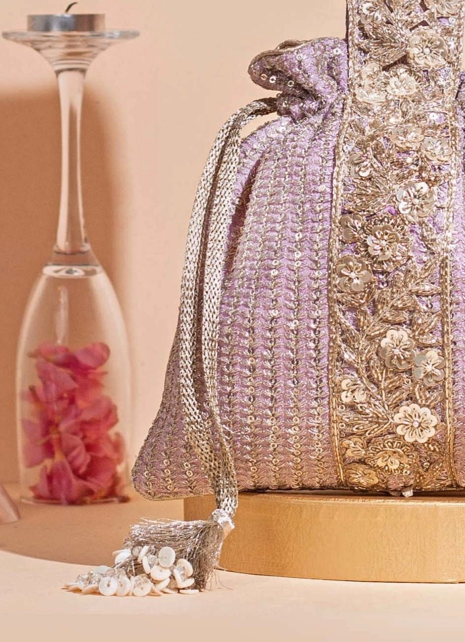 Lilac Embellished Potli AMYRA - Fabilicious Fashion