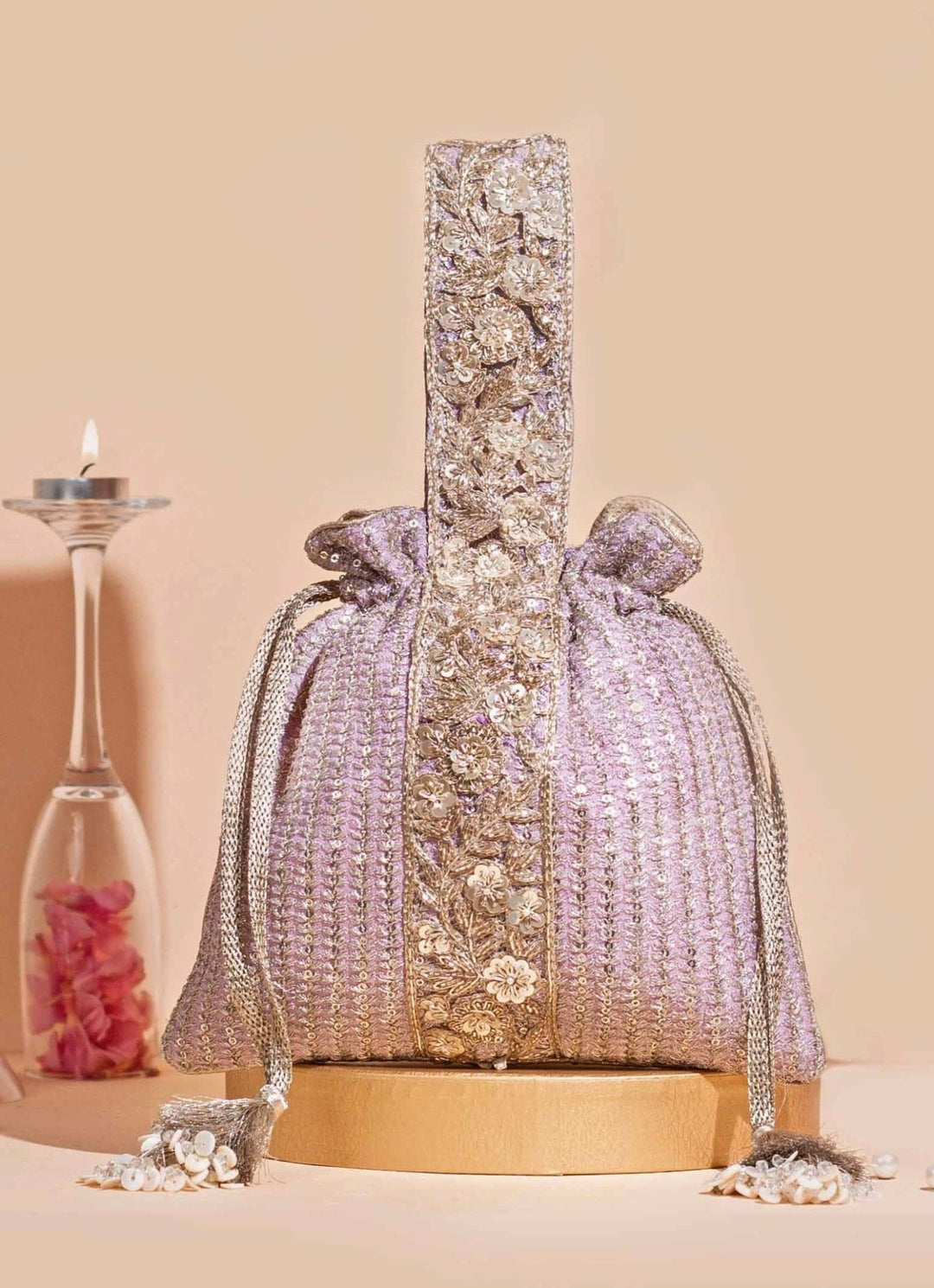 Lilac Embellished Potli AMYRA - Fabilicious Fashion