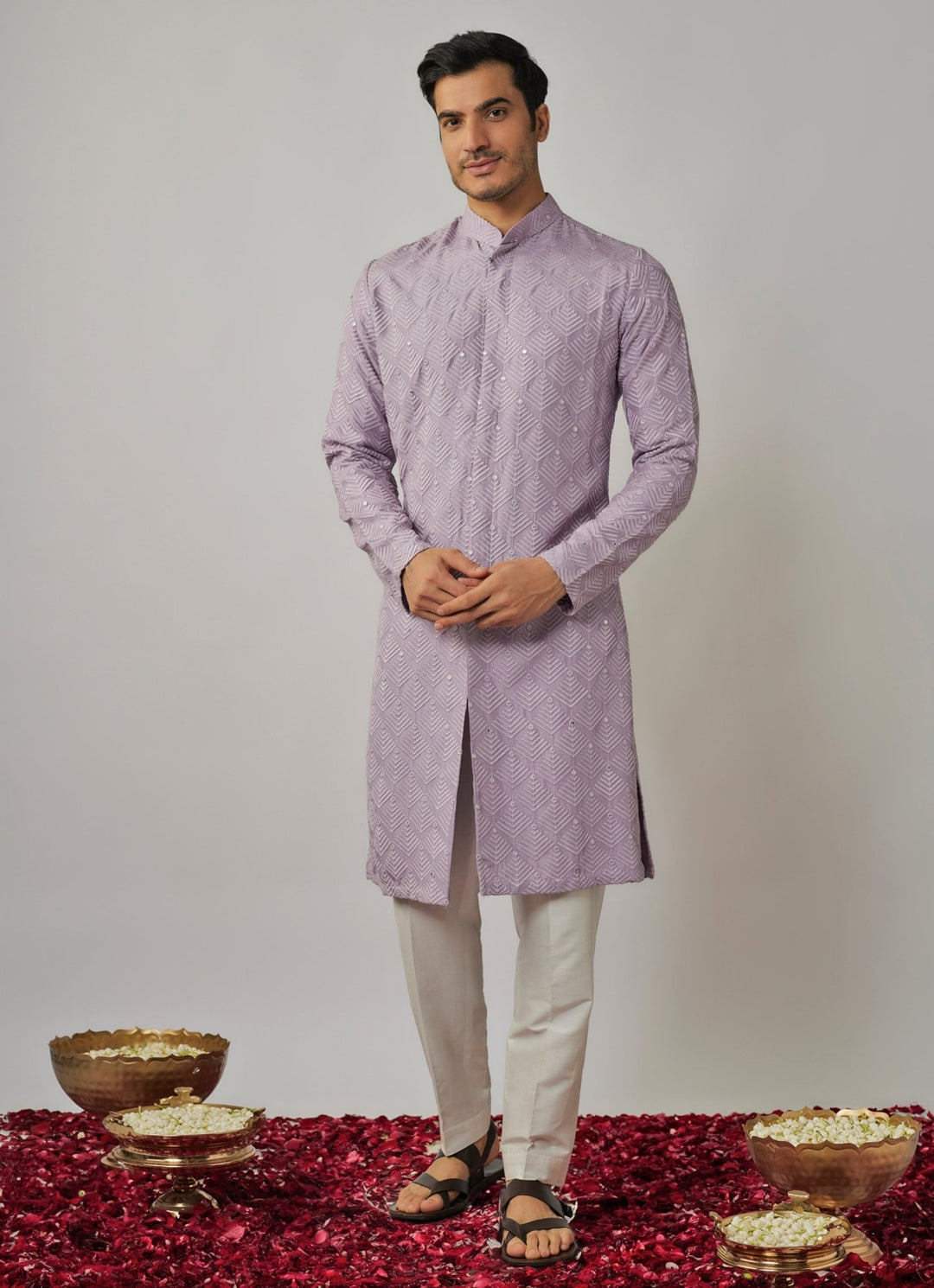 Lilac Embroidered Achkan Pant Set Renee Label - Men - Fabilicious Fashion