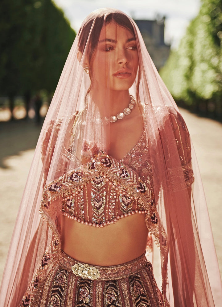 Lilac Embroidered Bridal Velvet Lehenga Set Jigar and Nikita - Fabilicious Fashion