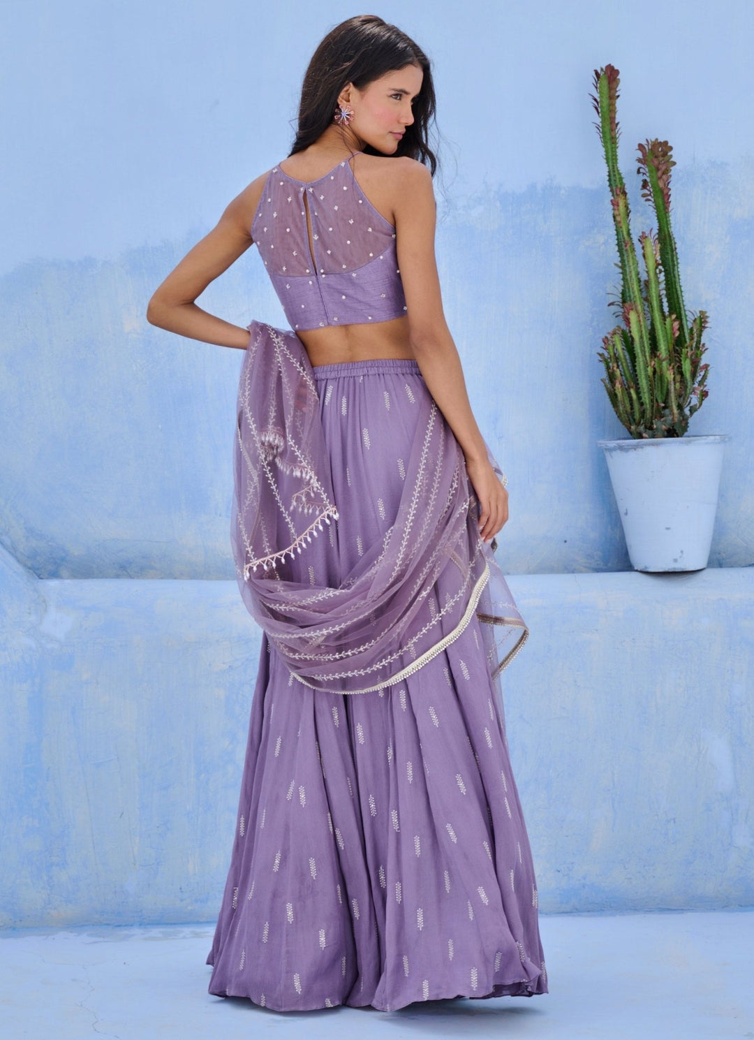 Lilac Embroidered Georgette Lehenga Set Chamee and Palak - Fabilicious Fashion
