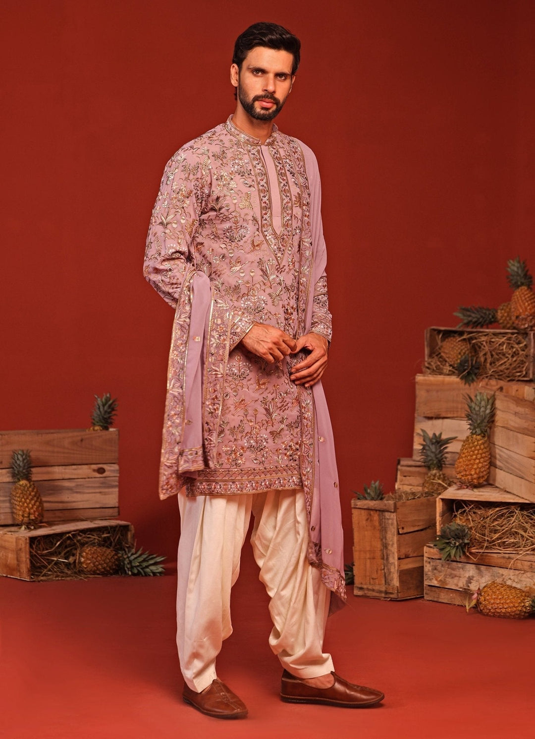 Lilac Embroidered Kurta Patiala Pant Set Kalpraag - Fabilicious Fashion