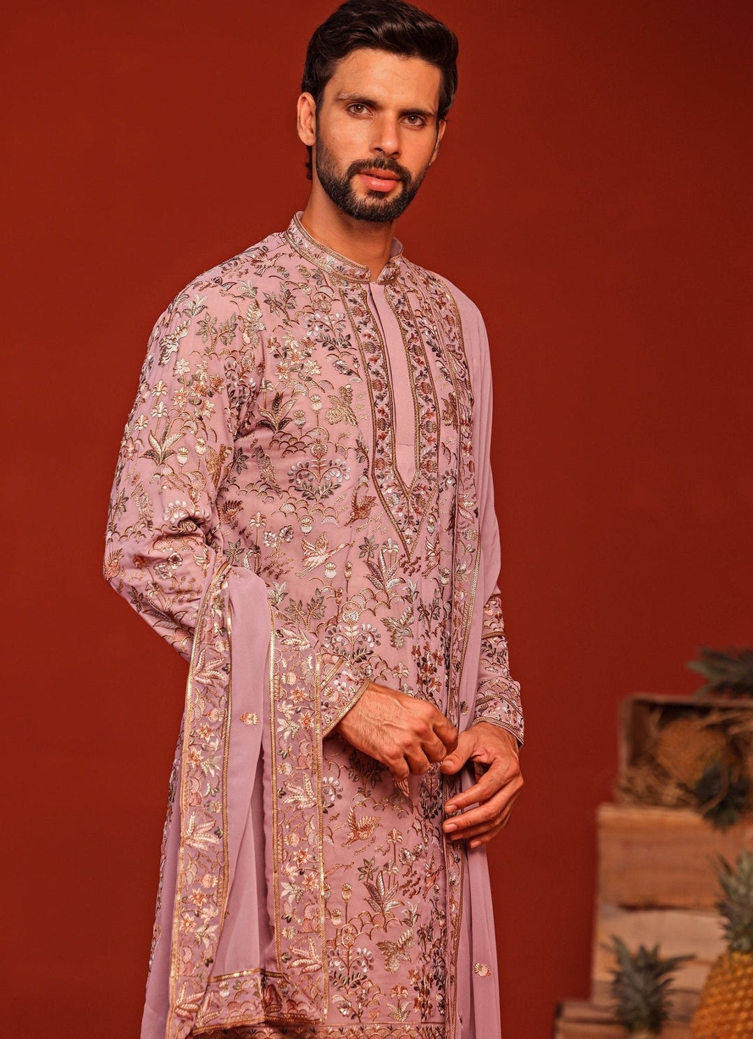 Lilac Embroidered Kurta Patiala Pant Set Kalpraag - Fabilicious Fashion