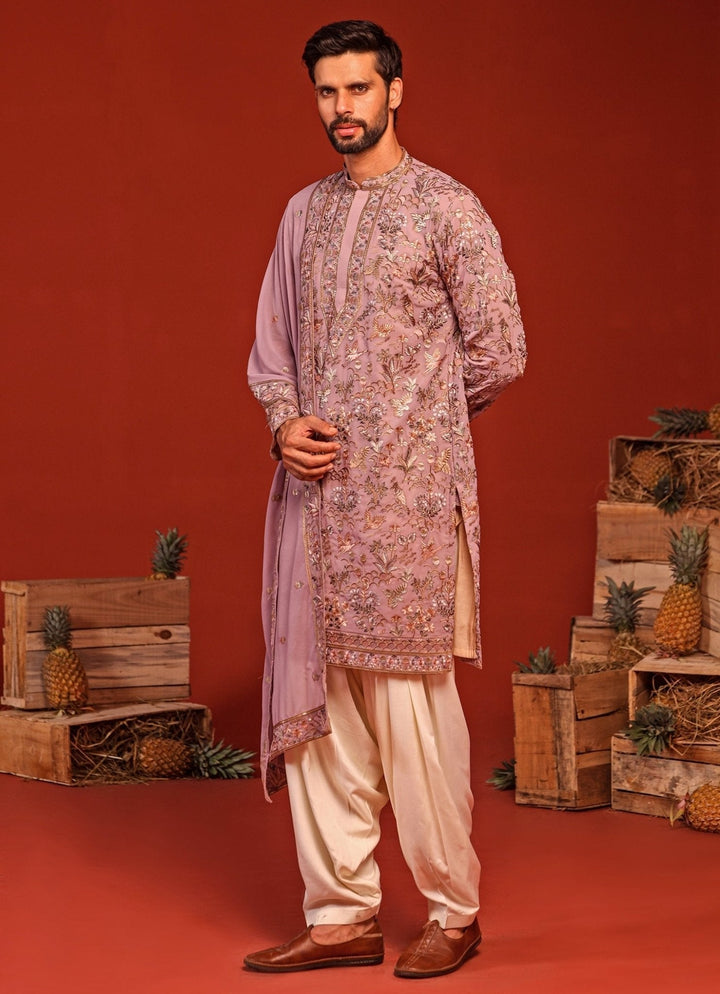 Lilac Embroidered Kurta Patiala Pant Set Kalpraag - Fabilicious Fashion