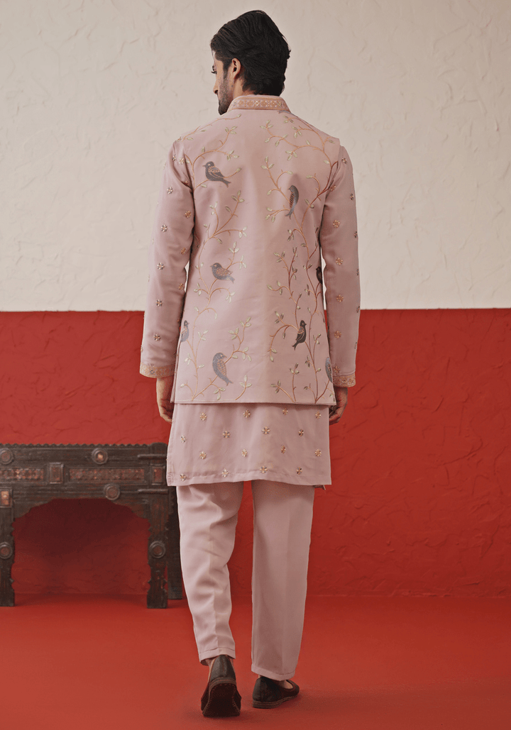 Lilac Embroidered Kurta Set With Jacket Kalpraag - Fabilicious Fashion