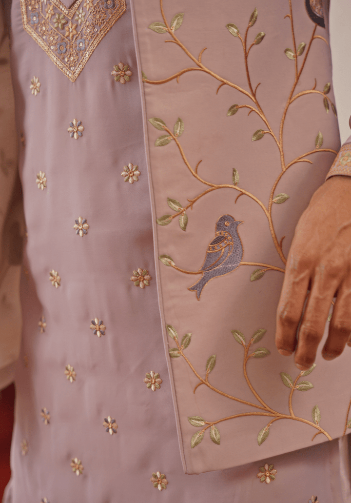 Lilac Embroidered Kurta Set With Jacket Kalpraag - Fabilicious Fashion