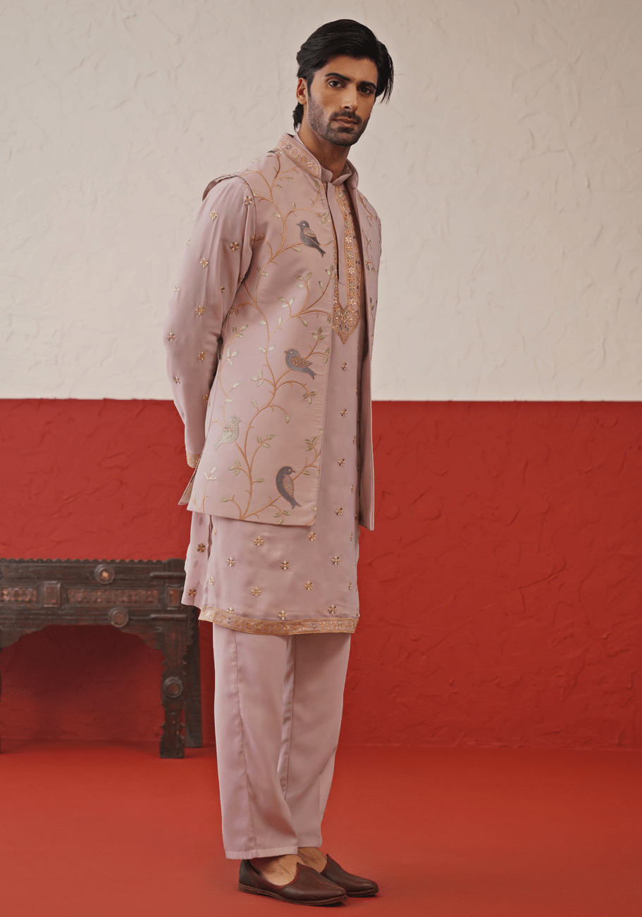 Lilac Embroidered Kurta Set With Jacket Kalpraag - Fabilicious Fashion