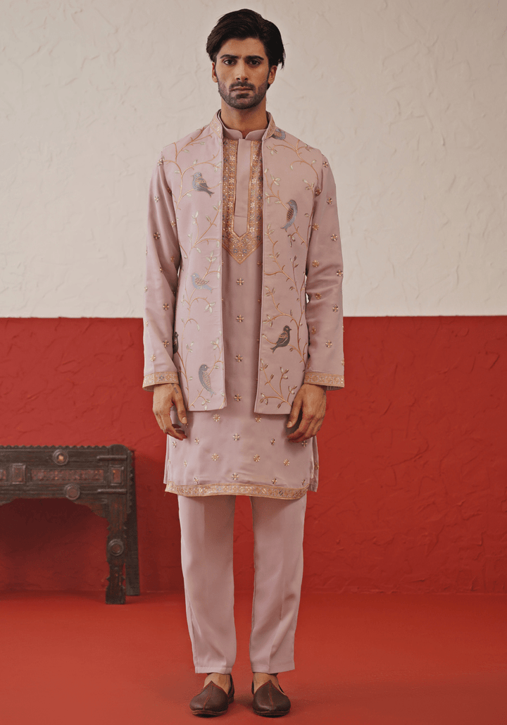 Lilac Embroidered Kurta Set With Jacket Kalpraag - Fabilicious Fashion