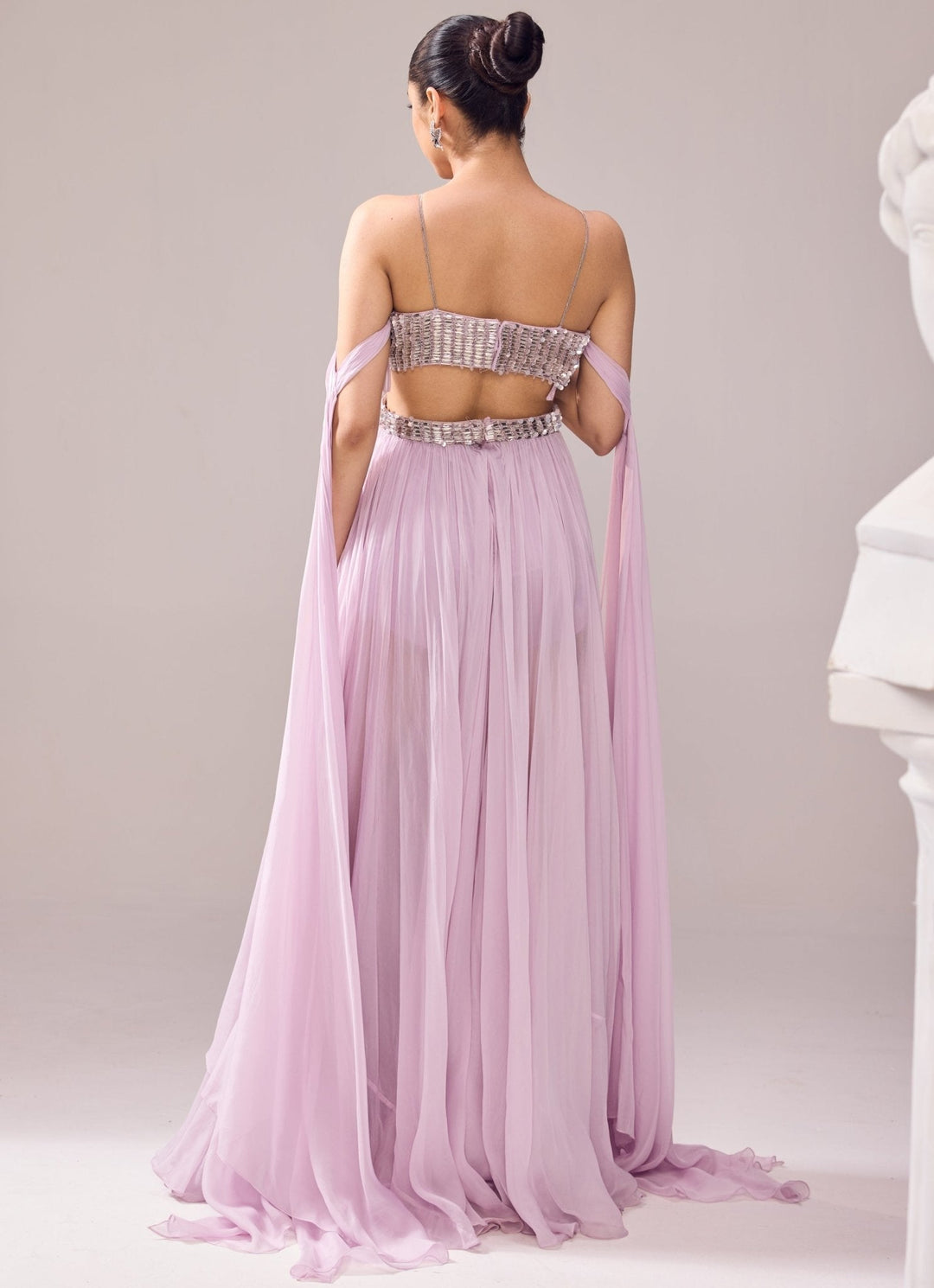 Lilac Embroidered Off Shoulder Gown Jade by Ashima - Fabilicious Fashion