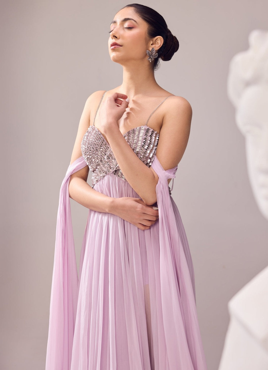 Lilac Embroidered Off Shoulder Gown Jade by Ashima - Fabilicious Fashion