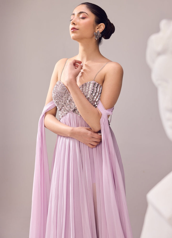 Lilac Embroidered Off Shoulder Gown Jade by Ashima - Fabilicious Fashion