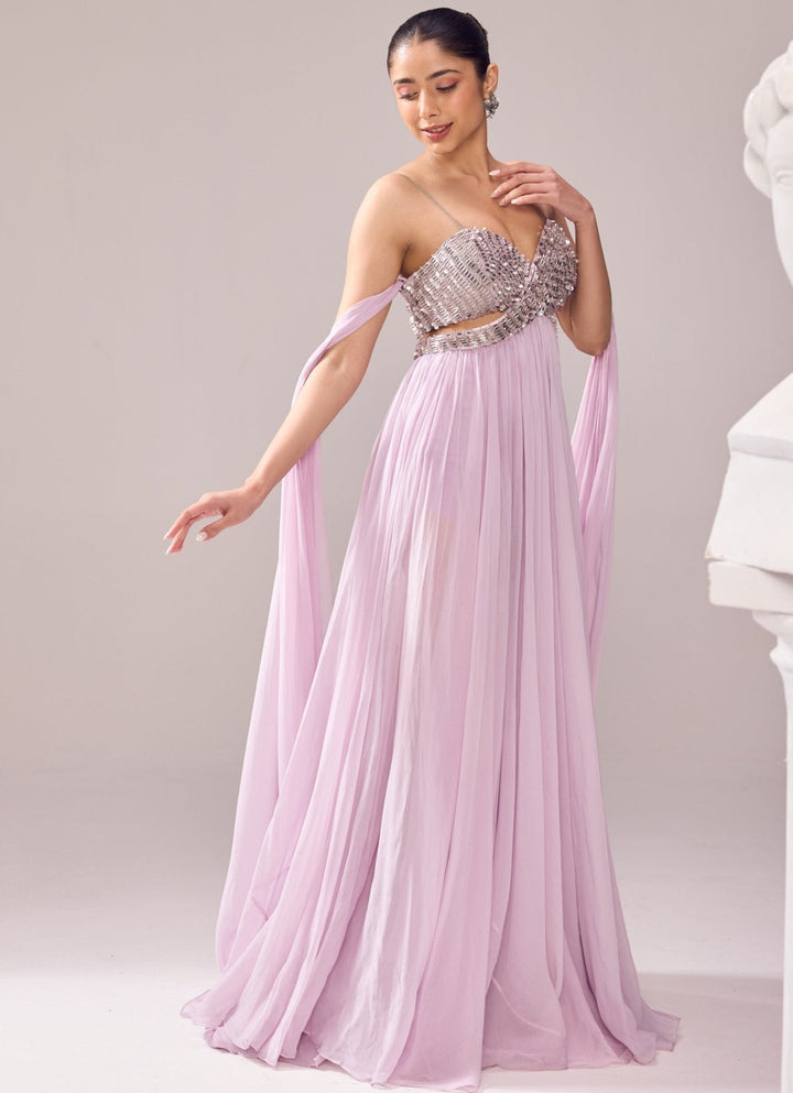 Lilac Embroidered Off Shoulder Gown Jade by Ashima - Fabilicious Fashion