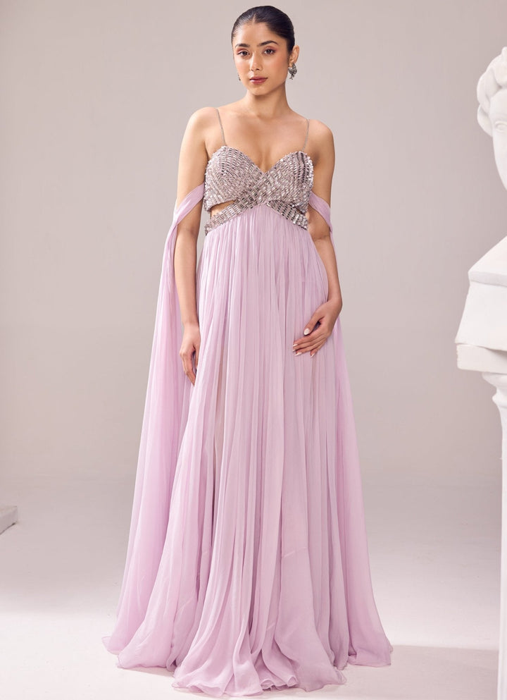 Lilac Embroidered Off Shoulder Gown Jade by Ashima - Fabilicious Fashion