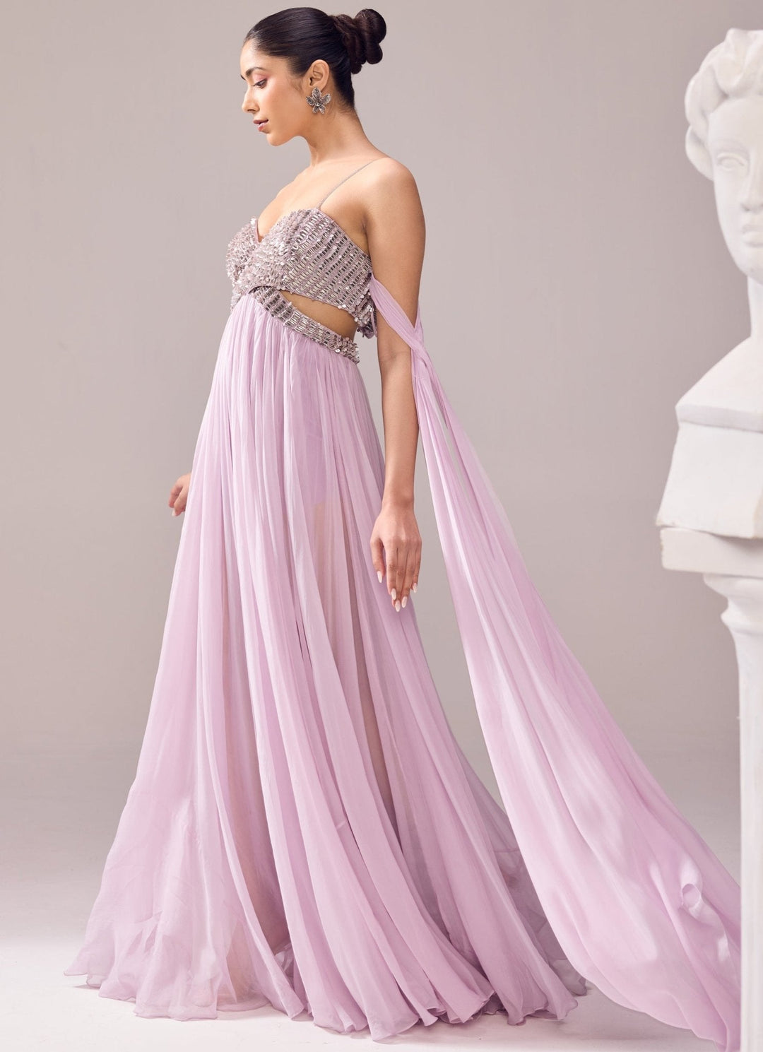 Lilac Embroidered Off Shoulder Gown Jade by Ashima - Fabilicious Fashion