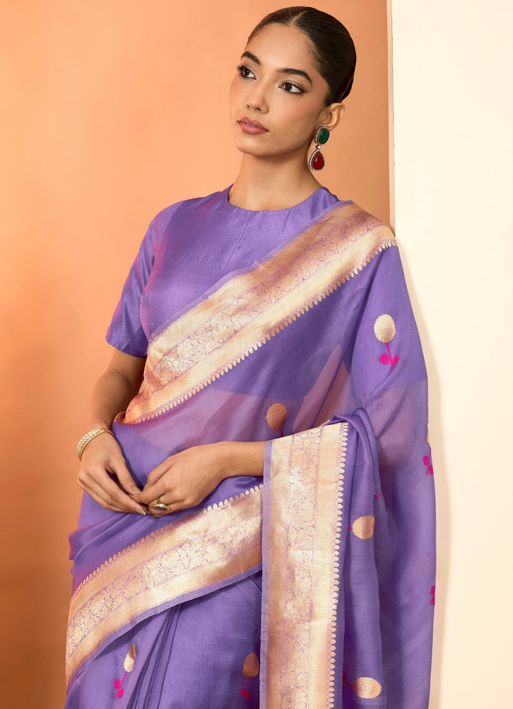 Lilac Embroidered Organza Saree Set Neha Khullar - Fabilicious Fashion