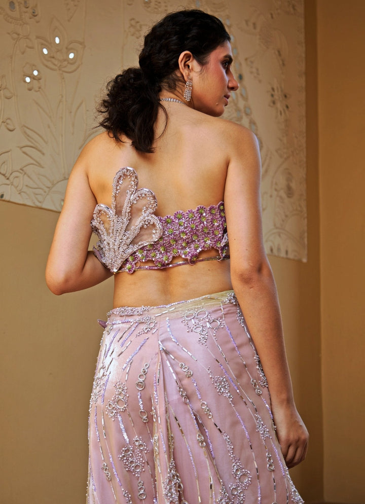 Lilac Embroidered Pants Set With Strapless Blouse Moledro - Fabilicious Fashion