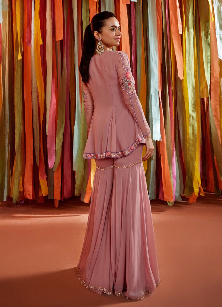 Lilac Embroidered Peplum Kurta Sharara Set Sanya Gulati - Fabilicious Fashion
