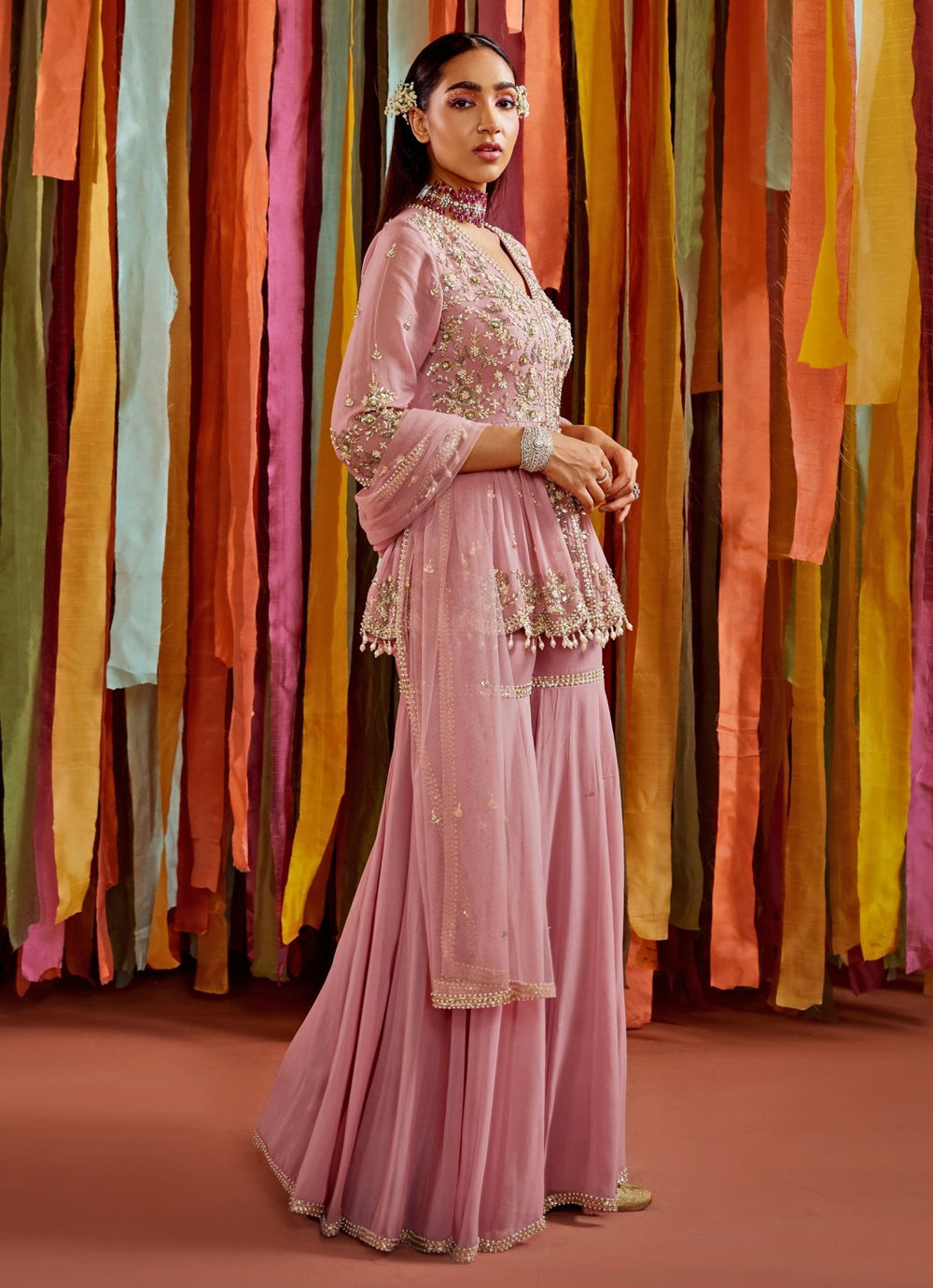 Lilac Embroidered Peplum Kurta Sharara Set Sanya Gulati - Fabilicious Fashion